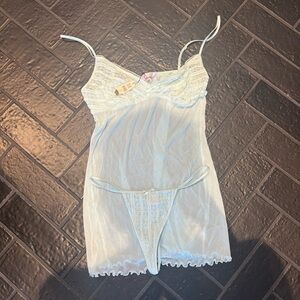 Vintage 1990 Victoria’s Secret Blue Mesh & Lace Slip Set – NWT – Size L